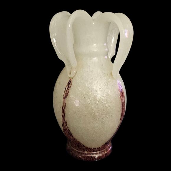 Murano Style Art Glass Vase 7” Textured Opalescent Brown Swirl Handles Italy - Picture 3 of 8
